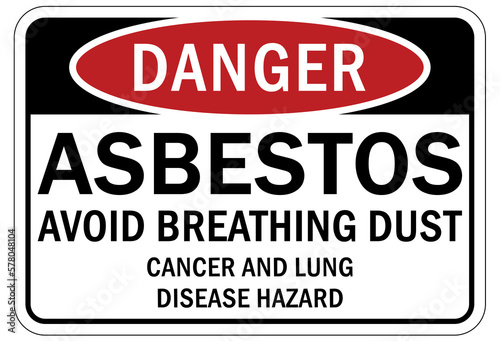 Asbestos chemical hazard sign and labels avoid breathing dust. Cancer and lung disease hazard