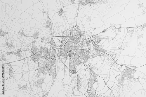 Map of the streets of Seville (Spain) on white background. 3d render, illustration