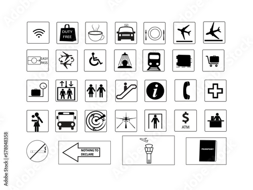 Set of thirty two airport signs and symbols photo