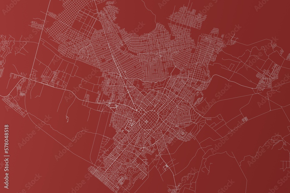 Map of the streets of Trujillo (Peru) made with white lines on red background. Top view. 3d render, illustration Map of the streets of Trujillo (Peru) made with white lines on red background. Top view. 3d render, illustration