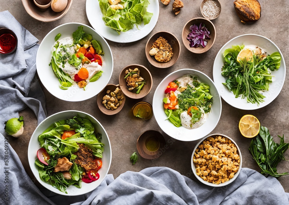 healthy salad with chicken, arugula and avocado. top view. healthy salad with chicken, arugula and avocado. top view.
