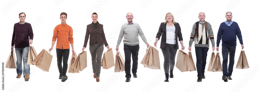 Obraz premium a line of people with shopping bags isolated
