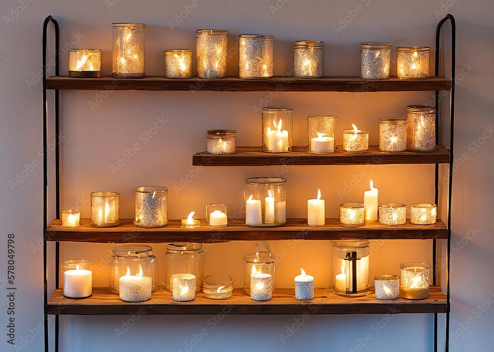 christmas composition with candles and burning candle on wooden background