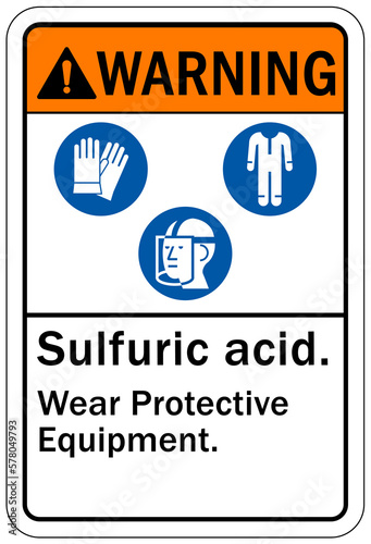 Sulfuric acid chemical warning sign and labels wear protective equipment