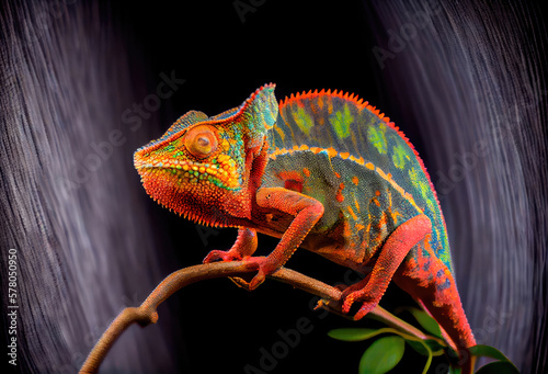chameleon on a tree branch. Ai generated