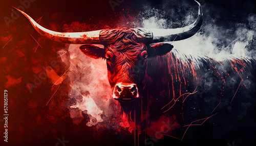 Smoldering Bull, wallpaper, 16:9, background, graphic, illustration, design, red, white