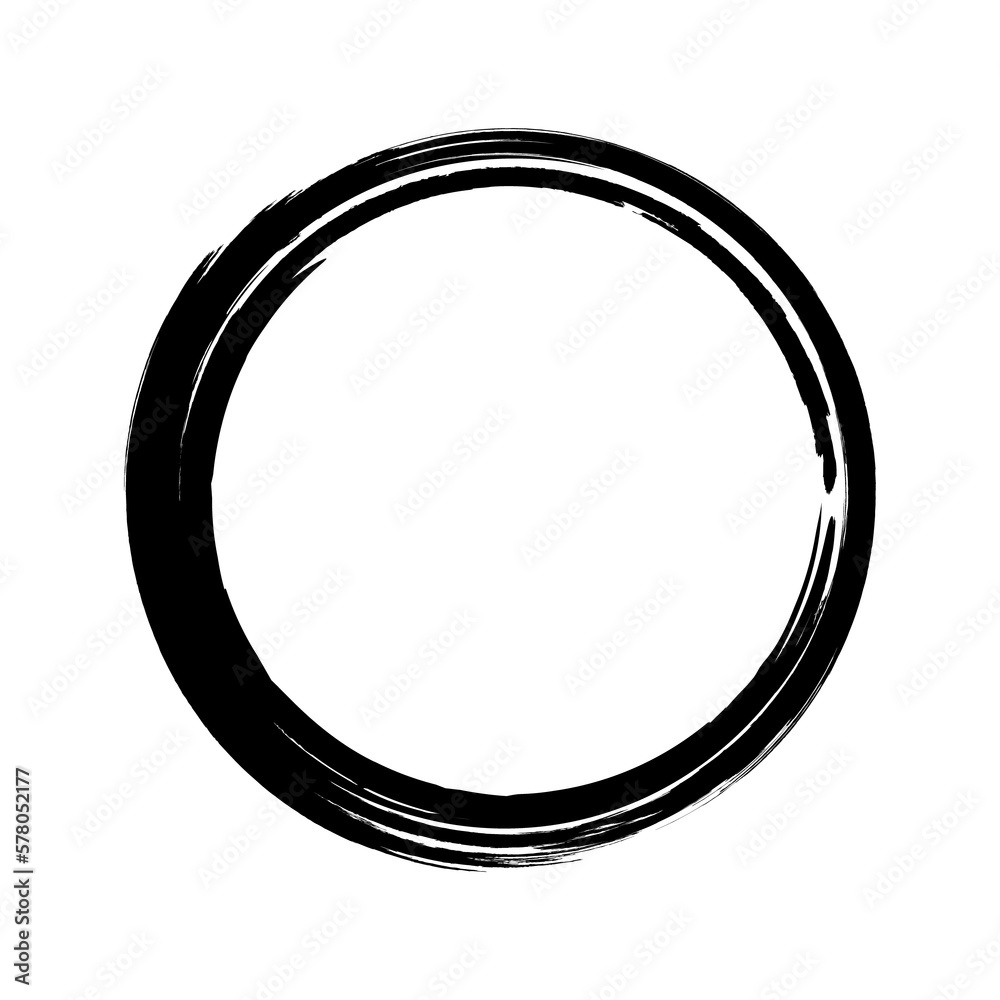Ink drawn circle. Brush stroke. Grunge frame. Grunge circle.