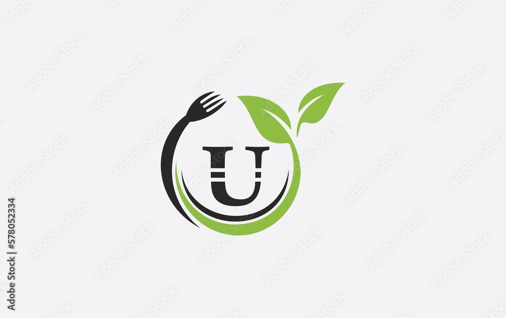 Green leaf nature with spoon and healthy logo design vector spoon fork and leaf Green leaf nature with spoon and healthy logo design vector spoon fork and leaf
