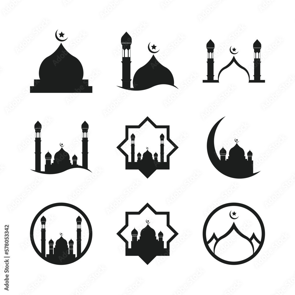 mosque vector icons. Simple illustration set of 9 mosque elements, can be used in logo, UI and web design mosque vector icons. Simple illustration set of 9 mosque elements, can be used in logo, UI and web design