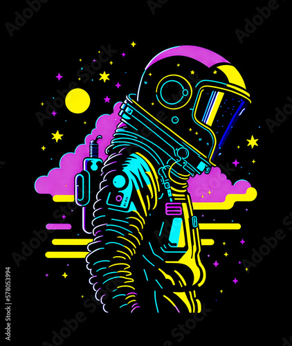 astronaut in spacesuit on alien planet in space night background new quality universal joyful colorful stock image universe illustration wallpaper design, Generative AI