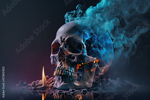 Black Skull made of smoke. Generative AI