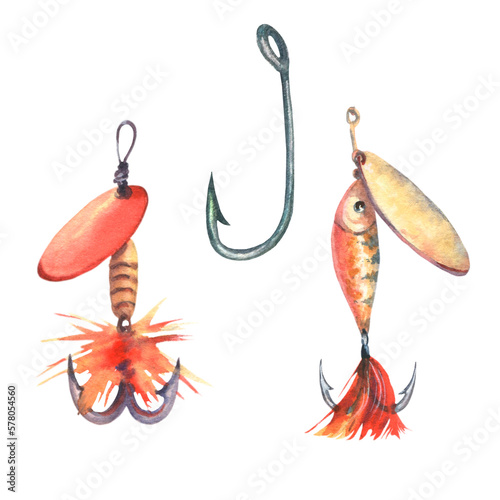 Cuadro en lienzo Fishing tackle, hooks and lures