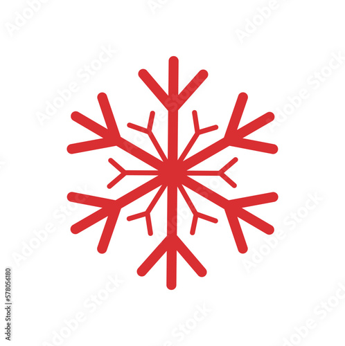 Christmas red snowflake. Symbol of winter season, icon for website. Pattern and figure, logotype and branding. Minimalist creativity and art. Cartoon flat vector illustration