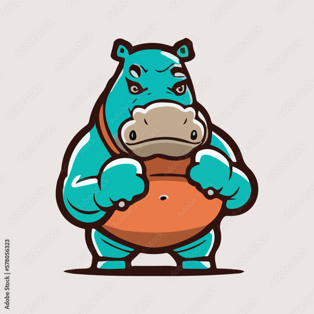 Naklejka premium Cute Hippo mascot vector illustration with isolated background