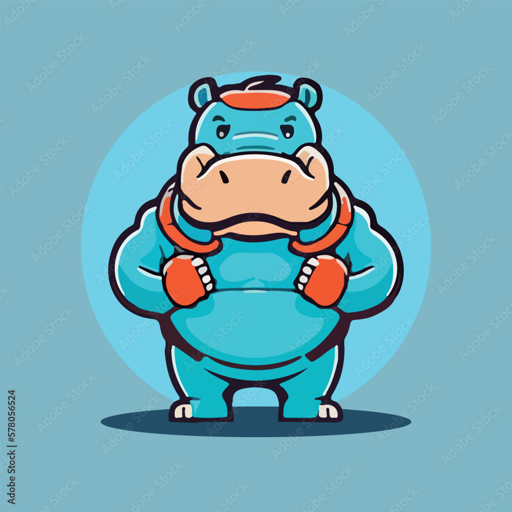 Cute Hippo mascot vector illustration with isolated background