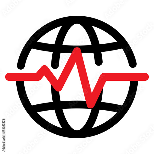 Earthquakes on planet earth icon. Seismic activity, the record of the seismograph vector illustration