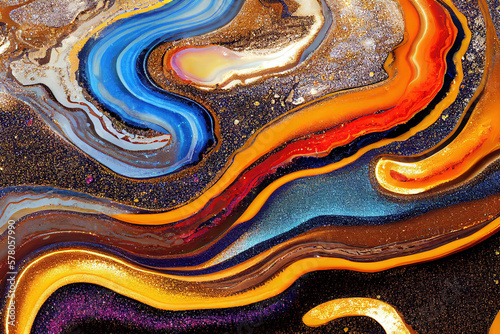 Multicolor acrylic liquid ink swirl abstract background with ravishing turbulence wavy pattern and detailed texture. Artistic fluid artwork in various color with realistic detail by Generative AI.