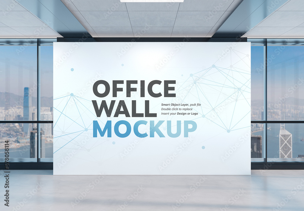 Blank Office Wall Interior with Bright Daylight Mockup Stock Template