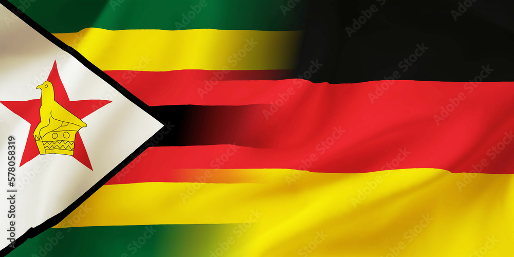 Naklejka premium German,Zimbabwe flag together.Germany,Zimbabwe waving flag background