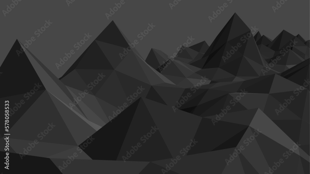 Abstract black mountainous landscape, 3d mesh, low poly modeling, dark crystals, vector design Abstract black mountainous landscape, 3d mesh, low poly modeling, dark crystals, vector design