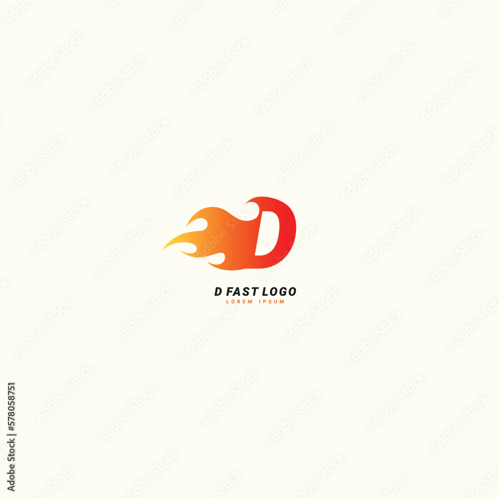 Obraz premium Initial letter D Fast speed, fire logo design template