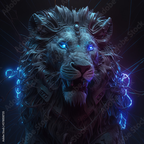 evil lion with colored lights, future lion