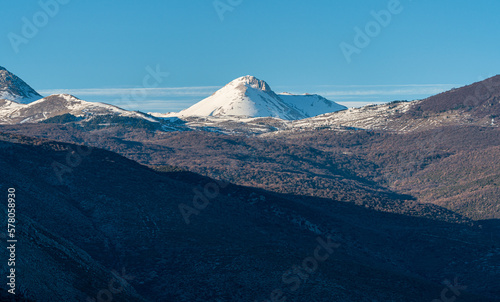 The snowcapped Monte Camicia as seen from Capestrano. Abruzzo, Italy. photo