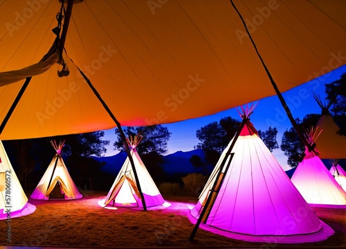 teepees, camping, tent with umbrellas, tents on the sea coast, cappadocia, turkey