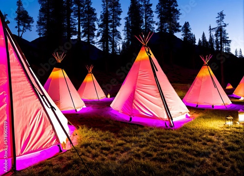 teepees, camping, tent with umbrellas, tents on the sea coast, cappadocia, turkey