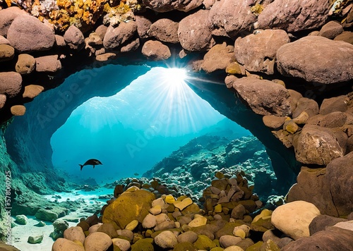 beautiful tropical sea and ocean water with corals and rocks. nature background.