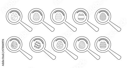 Coloring book set of easter egg hunt icons