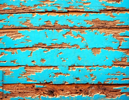 old blue wooden background with peeling paint