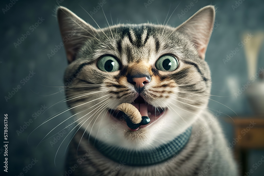 Portrait funny cat with a tongue photography made with Generative AI