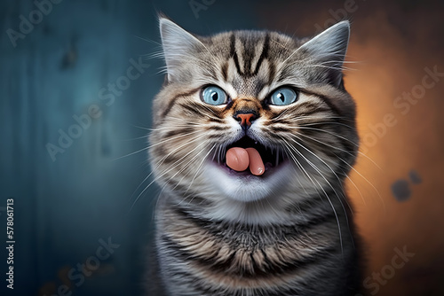 Portrait funny cat with a tongue photography made with Generative AI