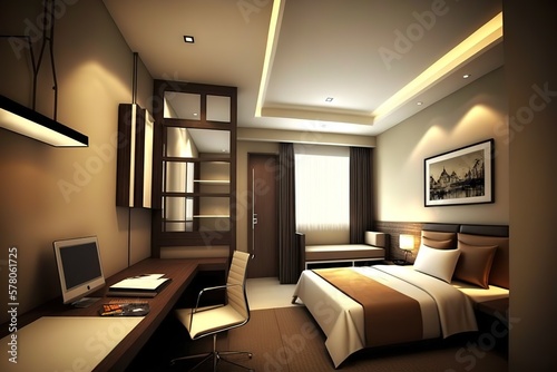 Interior of Room Inc Hotel, a good hotel in Semarang city, AI generated © Priya