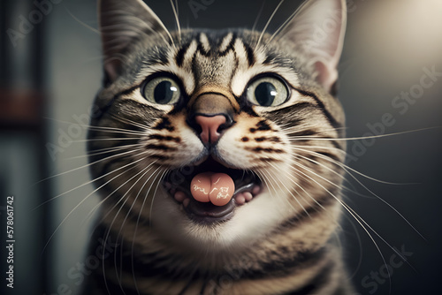 Portrait funny cat with a tongue photography made with Generative AI