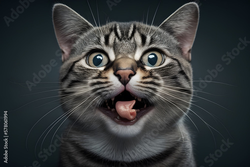 Portrait funny cat with a tongue photography made with Generative AI © yuniazizah
