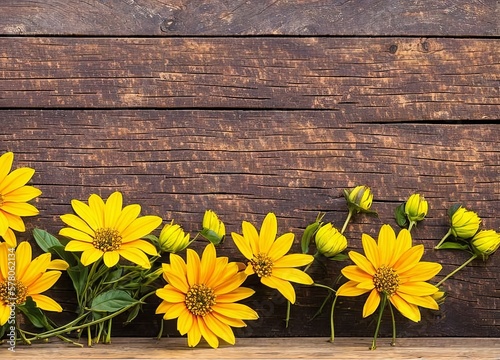 beautiful flowers on wooden background
