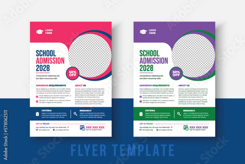 kids school admission flyer template. Flyer brochure cover template for Kids back to school education admission layout design. Creative and modern kids admission education poster, brochure layout.