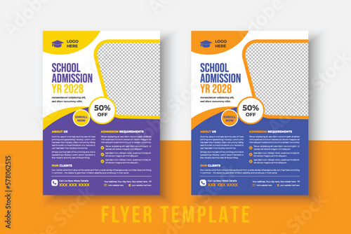 kids school admission flyer template. Flyer brochure cover template for Kids back to school education admission layout design. Creative and modern kids admission education poster, brochure layout.