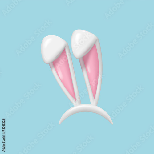 Realistic easter bunny ears isolated. 3d white hare ears. Funny rabbit ears band for costume design vector illustration of easter rabbit or bunny photo