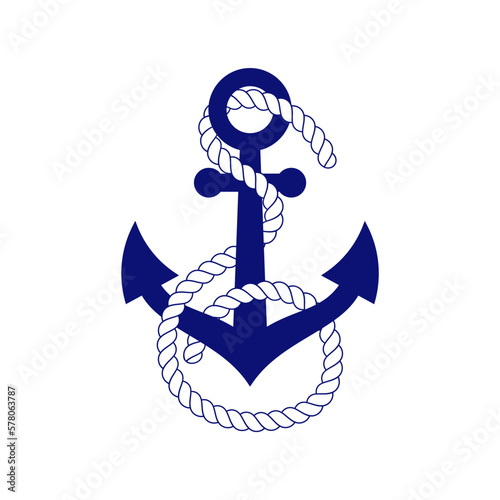 Anchor with rope wrapped around. Marine company logo.