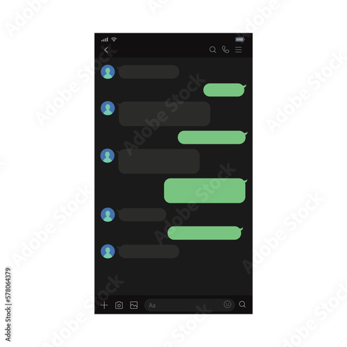 ダークモードのスマホのトーク画面 - スマートフォン･メッセージアプリのイメージ - ダークモード
