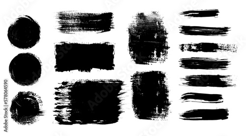 Black brush stroke set. Collection of painted grunge stripes.
