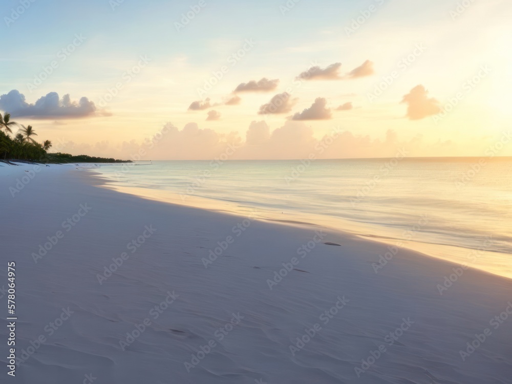 Sunset over the white sand beach | Generative AI