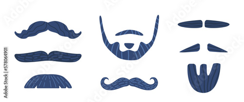 Collection Of Various Mustache And Beard Styles, Classic And Modern Designs Such As Handlebars, Goatees