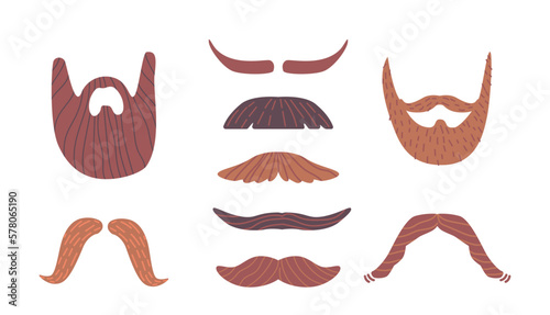 Assortment Of Mustache And Beard Styles, Goatee, Stubble, Handlebar, Full Beard. Icons For Men's Grooming Products
