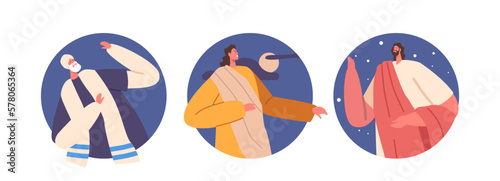 Jesus And Apostles Isolated Round Icons. Biblical Spiritual And Religious Characters. Christian Biblical Personages