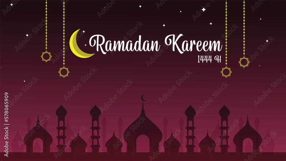 Ramadan kareem. Islamic background with moon, mosque, and Islamic ornaments suitable for congratulating colleagues and business partners on ramadan fasting Ramadan kareem. Islamic background with moon, mosque, and Islamic ornaments suitable for congratulating colleagues and business partners on ramadan fasting