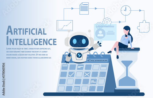 AI robots are used to show work schedules and human contact. Its purpose is to make work easier and more efficient. For quick access to important information, reducing time. Vector illustration.